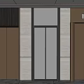 Three Modern Elevators With Brown Silver Doors And Stone Wall Interior 3d model