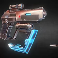 Futuristic Pistol With Metallic Silver Frame Blue Glowing Accents And Detachable Component