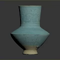 Blue Ceramic Vase Sculpture With Intricate Carved Patterns Handle And Light Colored Base