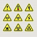 Different Warning Signs With Exclamation Mark Traffic Light Lightning Bolt Skull Biohazard And Radiation Symbol