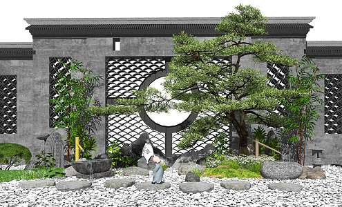 New Chinese style landscape sketch landscape sketch courtyard landscape 3d model