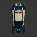Futuristic Police Car With Sleek Blue And White Design And Emergency Lights