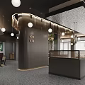 Elegant Modern Restaurant Interior With Marble Counter Wooden Tables Large Windows And Chandeliers