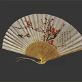 Artistic Hand Carved Bamboo Folding Fan With Plum Blossom Birds And Calligraphy