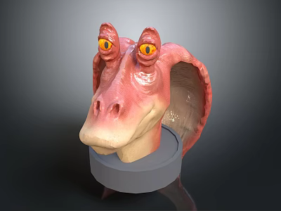 Game Movie Character 3D Model Pink Skin Yellow Eyes Open Mouth Reptilian Head Gray Base 3d model