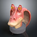 Game Movie Character 3D Model Pink Skin Yellow Eyes Open Mouth Reptilian Head Gray Base
