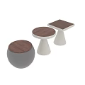 Modern Rounded Side Table With Wooden Top And Gray Base Design 3d model