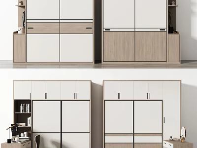 Modern Wardrobe Design With Double Doors White And Wooden Storage Cabinets 3d model