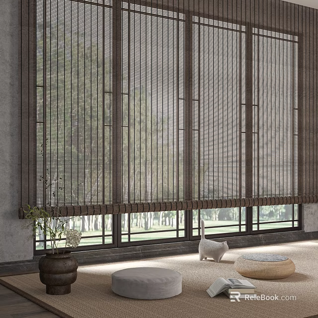 Bamboo Vertical Blinds For Large Windows Allowing Natural Light And Green Outdoor View 3d model 