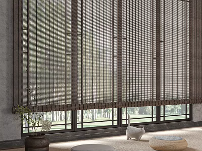 Bamboo Vertical Blinds For Large Windows Allowing Natural Light And Green Outdoor View 3d model