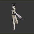 Game Movie Character With Blue White Robe Gold Accents Silver Blue Hair And Ornate Headdress