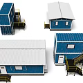 Blue And White Prefabricated Container Buildings With Yellow Stairs And Platforms