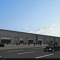 Modern Industrial Factory Building With Glass Facade Surrounding Road Vehicles And Pedestrians