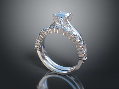 Elegant Platinum Diamond Ring With Central Stone And Side Accent Diamonds 3d model