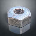 Hexagonal Metal Nut With Rusty Surface And Threaded Hole On Reflective Background 3d model