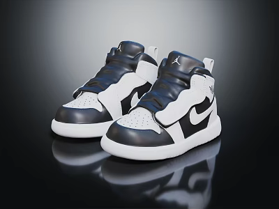 Stylish High Top Black And White Sneakers Featuring Classic Design Elements 3d model