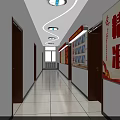 Elevator Hallway With Red Slogans Propaganda Posters Tile Flooring And Ceiling Lighting 3d model