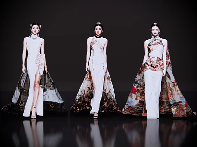 2D Modern Character T-stage Show Fashion Model Hanfu Show Hanfu Model Evening Dress Model Fashion Clothing Show Modern Beauty 3d model