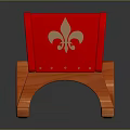 Red Wooden Rocking Chair With Gold Fleur De Lis Patterns And Curved Rockers