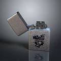 Shiny Metallic Lighter with Open Lid and Dragon Pattern as Daily Household Utility