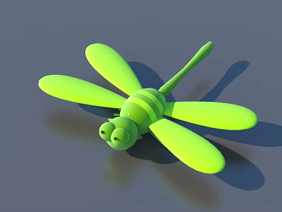 Cute Green Dragonfly Toy With Vibrant Yellow Wings And Soft Material Design 3d model