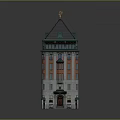 Classic Red Brick Building With Black Roof Green Edge And Golden Dome Top