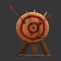 Decorative Wooden Target Garden Ornament with Red Blue Center and Scattered Arrows