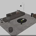 Modern Brown Sofa and Coffee Table Set with Pillows Throw Blanket and Black Round Table 3d model