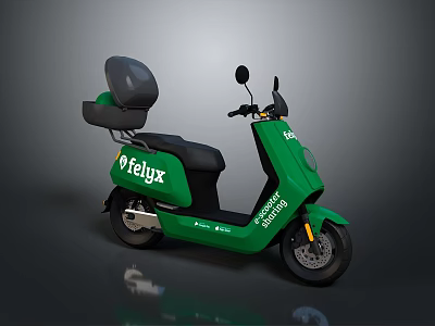 Green Felyx Electric Bicycle With Easy Riding Design And Comfortable Seat Rear Mirror 3d model