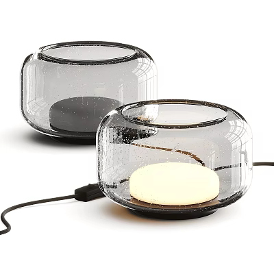 Transparent Glass Table Lamp With Round Spherical Design And Black Base Illuminated Soft Light 3d model
