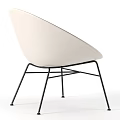 Modern Beige Leisure Chair With Curved Backrest Padded Seat And Black Metal Legs