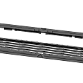 Black Plastic Grille Panel With Ventilation Holes And Structural Design Features