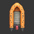 Orange Inflatable Boat With Red Motor Gray Floorboard And Black Pointed Ends 3d model