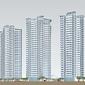 Modern Curved High Rise Building With Balconies Pedestrian Walkway And Green Trees