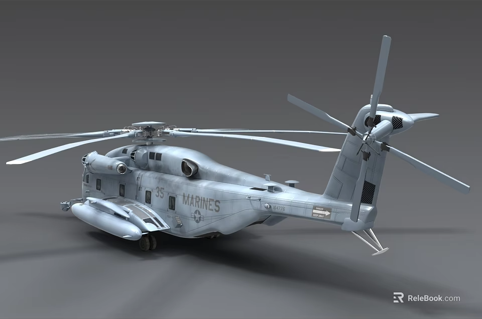 US Marines Military Helicopter Featuring Detailed Rotor Blades And Gray Fuselage Design 3d model 