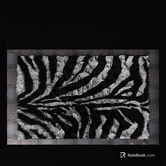 Stylish Square Rug With Zebra Pattern Black And White Design And Decorative Border 3d model 