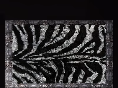 Stylish Square Rug With Zebra Pattern Black And White Design And Decorative Border 3d model