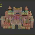 Wooden Block Castle Construction With Pointed Towers Arched Entry And Stacked Blocks