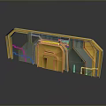 Futuristic Golden Gate With Metallic Frame Glass Panels And Illuminated Accents