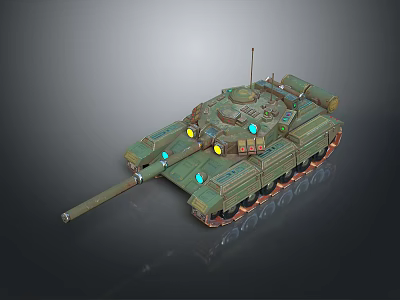 Military Combat Tank Featuring Green Camouflage Armor Cannon Barrel Turret Antenna Lights And Tracks 3d model