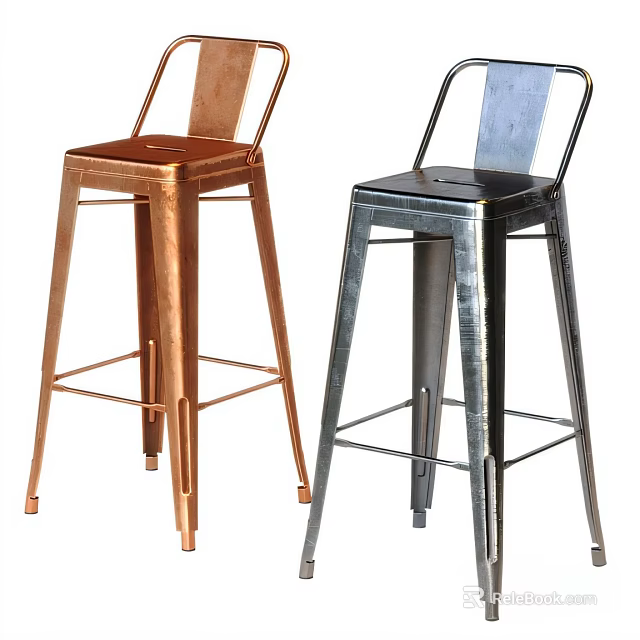 Modern Metal Bar Stools With Copper And Silver Finishes And Industrial Design 3d model 