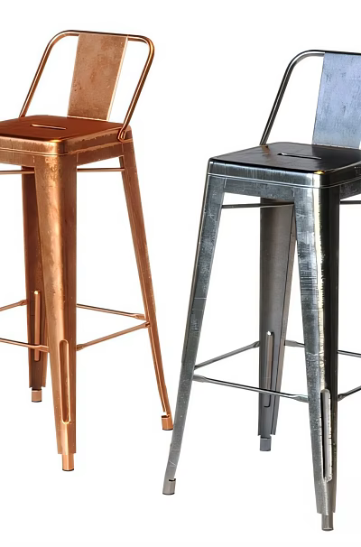 Modern Metal Bar Stools With Copper And Silver Finishes And Industrial Design 3d model