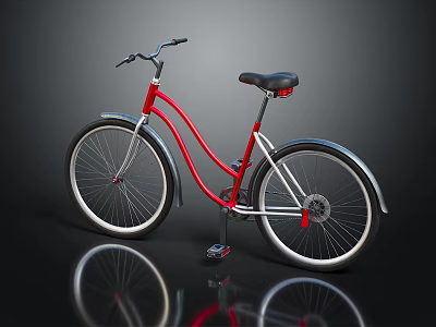 Red Bicycle With Black Seat Red And Silver Frame Large Wheels Casual Style Reflective Surface 3d model