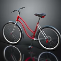 Red Bicycle With Black Seat Red And Silver Frame Large Wheels Casual Style Reflective Surface