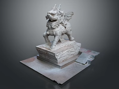Standing Stone Mythical Lion Statue With Intricate Base And Detailed Carvings 3d model