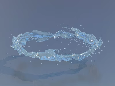 Circular Blue Water Ring With Splashing Droplets And Ripple Effect 3d model