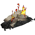 Decorative Outdoor Garden Ornament With Stacked Stones Burning Flames And Pebbles