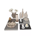 Minimalist Modern Decorative Ornament Set With Ceramic Vases Candle Holders And Gold Accents