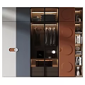 Modern Multicolor Wardrobe Design With Glass Door Circular Panels And Interior Lighting