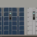 Modern Blue And Gray Numbered Lockers With Digital Control Panel Design 3d model